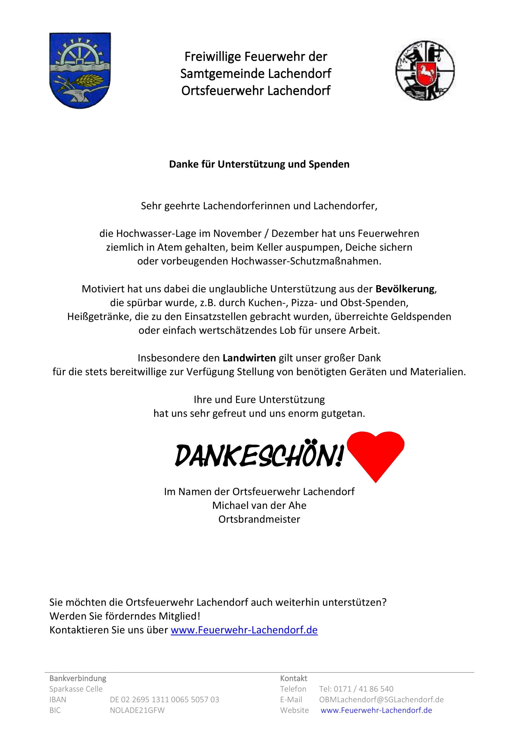 Dankesschreiben Spenden Hochwasser 2023 / 2024